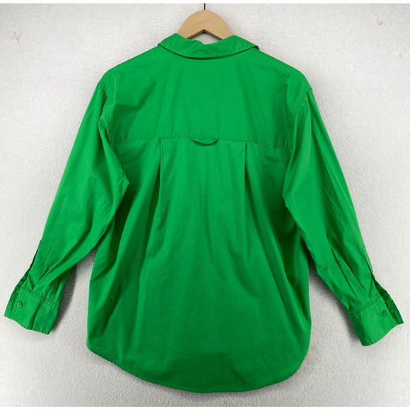 A NEW DAY Top XS Boyfriend Shirt Button Up Long Sleeve Stretch Cotton Green - Picture 3 of 12